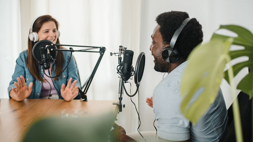 two people on a podcast