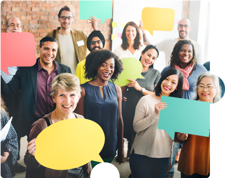 diverse group of people holding conversation