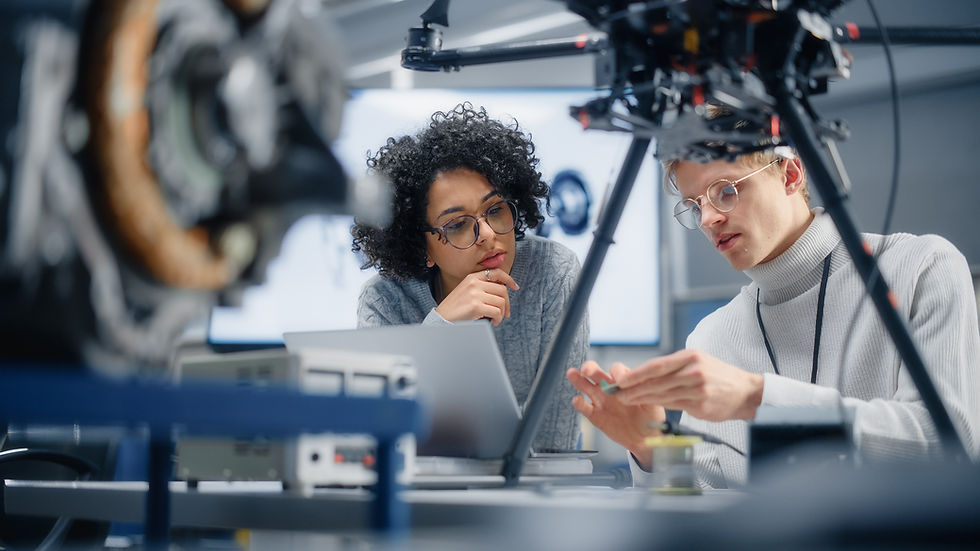 Two young professionals working on a project, Internship